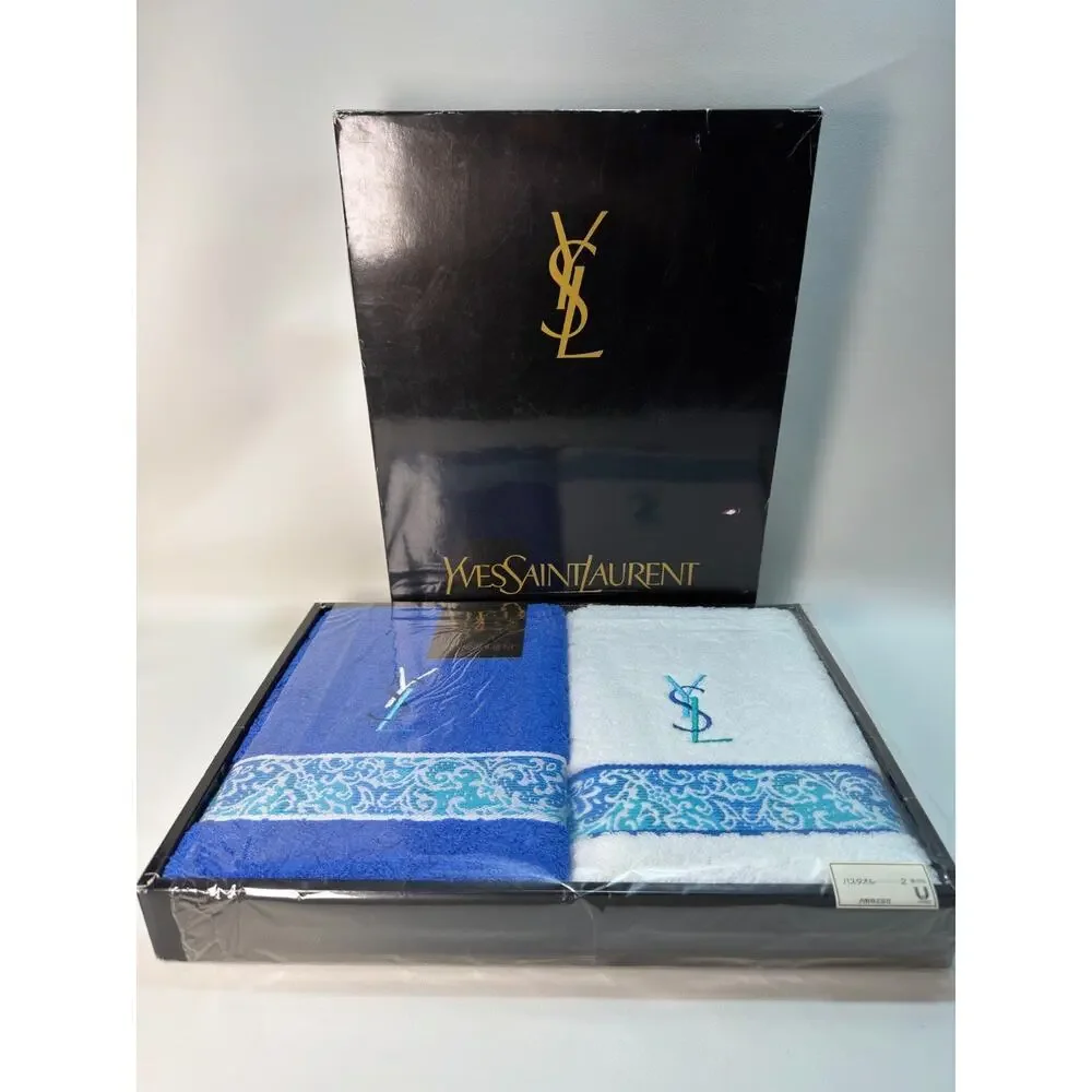 Vintage YSL Yves Saint Laurent 2-Piece Towel Set Deadstock Sealed Original Box